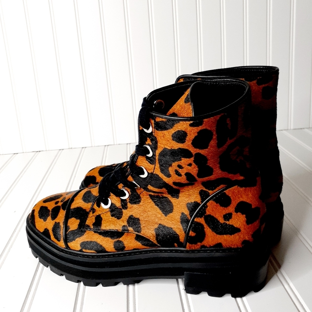 NEW Schutz Maylova Leopard Suede Combat Bootie F713 - Picture 4 of 11